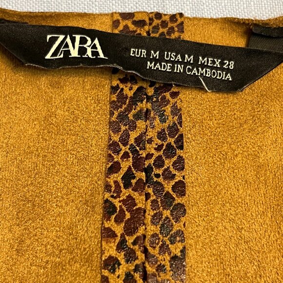 Zara Women's Snake Print Faux Leather Open Front Jacket Brown Medium - Picture 4 of 10